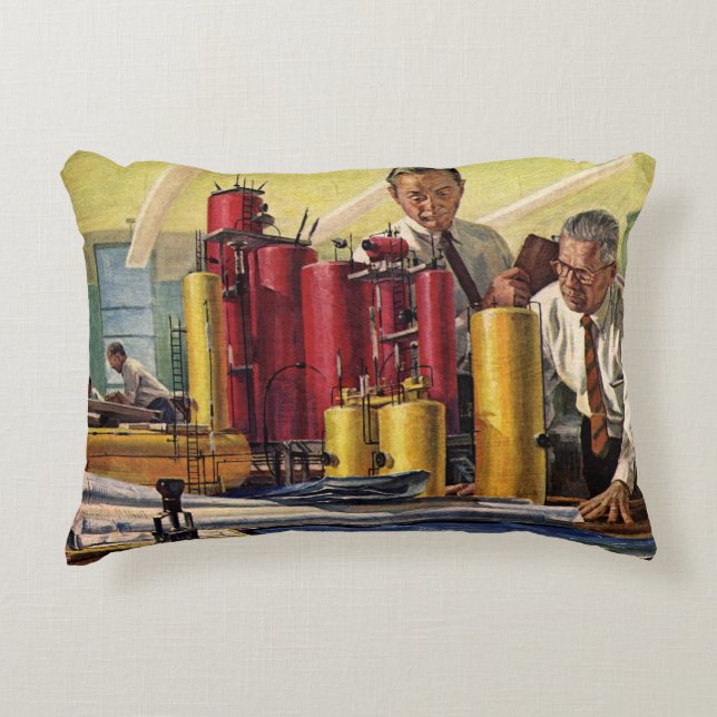 In einem Büro arbeitende Architekten, Vintage Unte Dekokissen (Vorderseite)