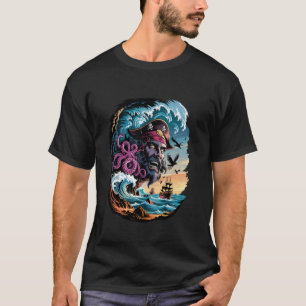 In einen Berghang gehauener Pirat-Oktopus-Kraken T-Shirt