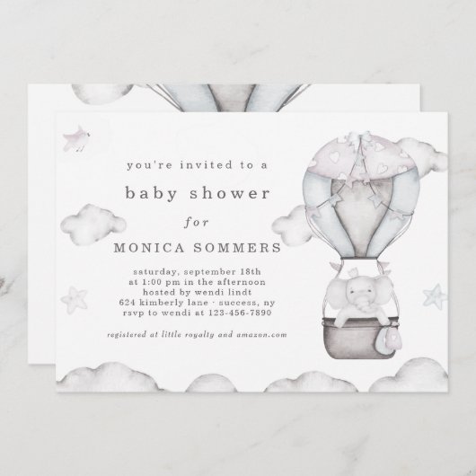 In einer Cloud (Gray) Babydusche Einladung (Vorne/Hinten)