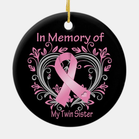 In Erinnerung an mein zweiköpfiges Brustkrebsherz Keramik Ornament (Hinten)