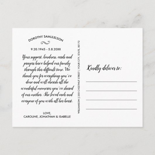 In Erinnerung, Beileid danke Ihnen FotoCollage Postkarte (Rückseite)