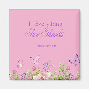 "In Everything Give Danke" Pink 2" Square Magnet