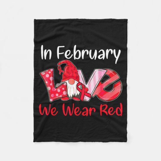 In February We Wear Red Love Gnomes Heart Disease  Fleecedecke (Vorderseite)