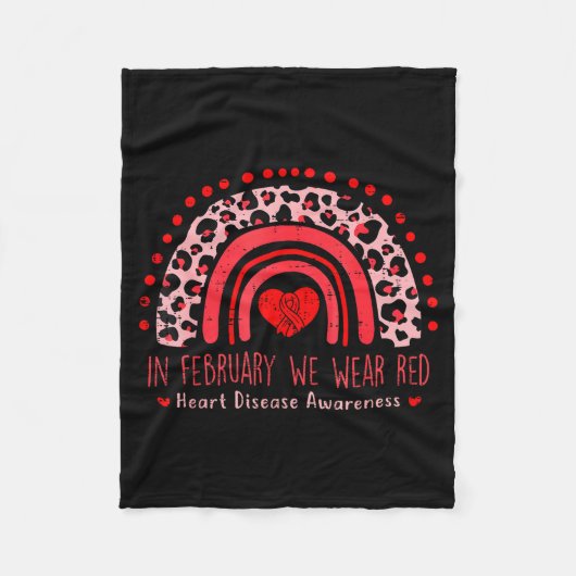 In February We Wear Red Rainbow Heart Disease Awar Fleecedecke (Vorderseite)