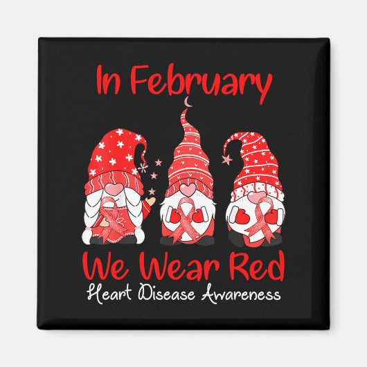 In February We Wear Red Three Gnomes Heart Disease Magnet (Vorne)