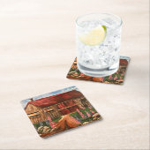 In Field Rustic Hütte Szene Blume Rechteckiger Pappuntersetzer (Vor Ort)