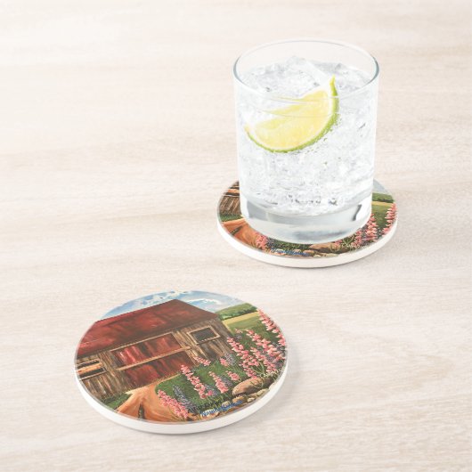 In Field Rustic Hütte Szene Blume Untersetzer (Seite)