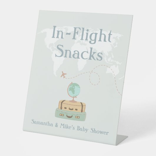 In-Flight Snacks World Map Adventure Baby Shower Sockelschild (Vorderseite)