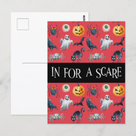 "In for a Scare" Red Halloween Muster Postkarte
