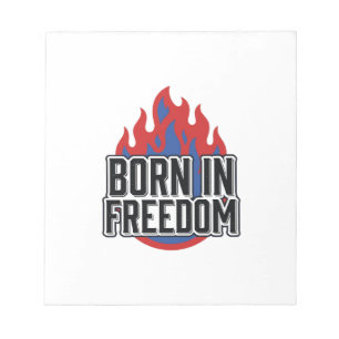 In Freiheit Geborenes Flammen-Vintage-Gravur-Shirt Notizblock