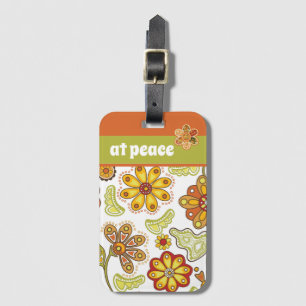 in Frieden - Retro-Blume Hippie Orange Grün Gepäckanhänger