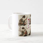 "In Full Bloom" Japanese Cat in Kimono Art Kaffeetasse (Vorderseite Links)