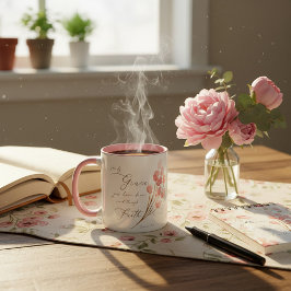 In Gnade wurden Sie gerettet, rosa Blumen Tasse