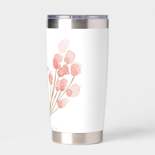 In Gnade wurden Sie gerettet, rosa Blumen Thermobecher (Rückseite)