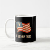 In God We Trust Amerikanische Flagge Kreuz Glaube Kaffeetasse (Links)