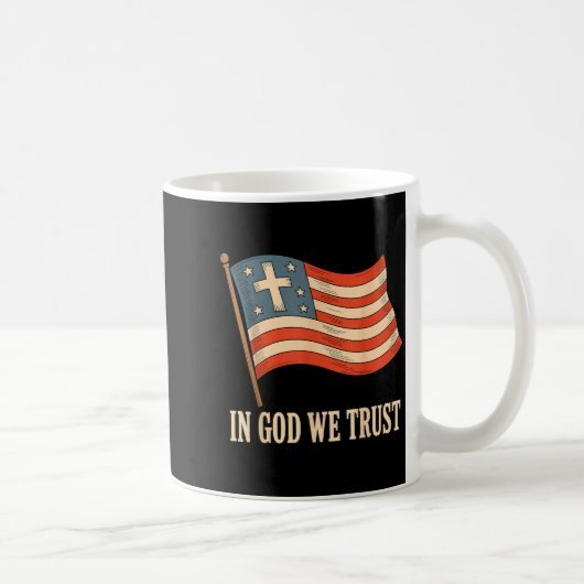 In God We Trust Amerikanische Flagge Kreuz Glaube Kaffeetasse (Rechts)