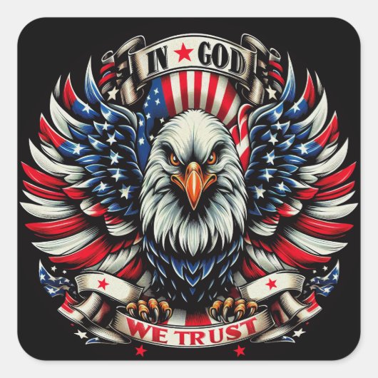 "In God We Trust Eagle" B Quadratischer Aufkleber (Vorderseite)
