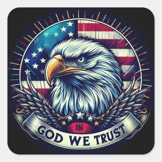 "In God We Trust Eagle" C Quadratischer Aufkleber (Vorderseite)