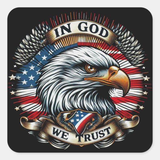 "In God We Trust Eagle" D Quadratischer Aufkleber (Vorderseite)