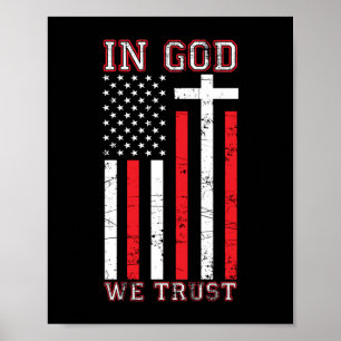 In God We Trust - Vintage USA Flag Cross Patriotic Poster