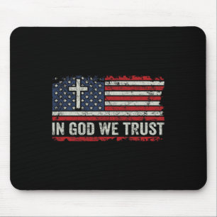 In God We Trust - Vintage-USA-Flagge Kreuz Patriot Mousepad