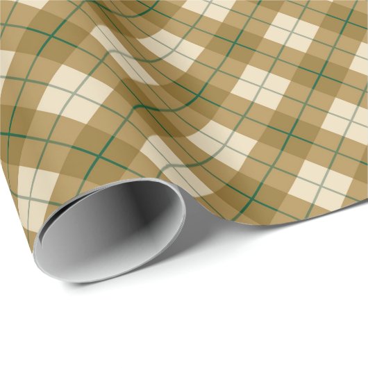 In Gold Karierte Bias mit grünem Streifen Geschenkpapier (Rolleneckpunkt)