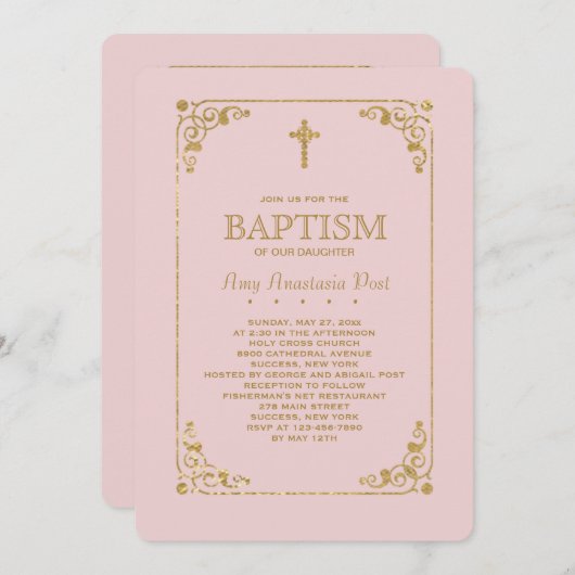 In goldrosa gekleidet, religiöse Einladung (Vorne/Hinten)