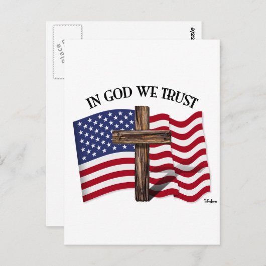 In Gott vertrauen wir auf robustes Kreuz und US-Fl Postkarte (Vorne/Hinten)