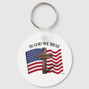 In Gott vertrauen wir auf robustes Kreuz und US-Fl Schlüsselanhänger