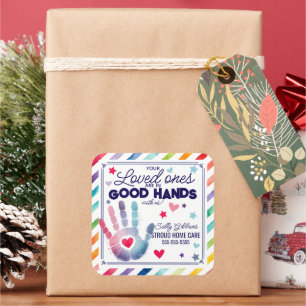 in guten Händen Überweisung Hand Seife Sanitäter G Quadratischer Aufkleber