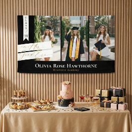 In Her Grad Era Elegant 3 Photo Graduation Party Banner