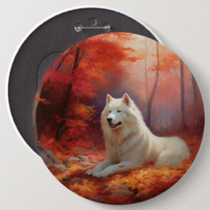 In Herbstleaves Inspiriert Samoyed Button