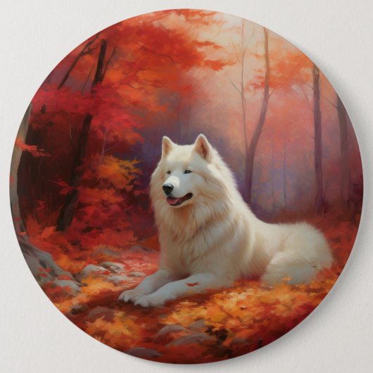 In Herbstleaves Inspiriert Samoyed Button (Vorderseite)