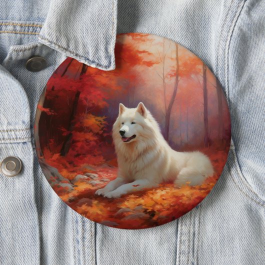 In Herbstleaves Inspiriert Samoyed Button (Beispiel)