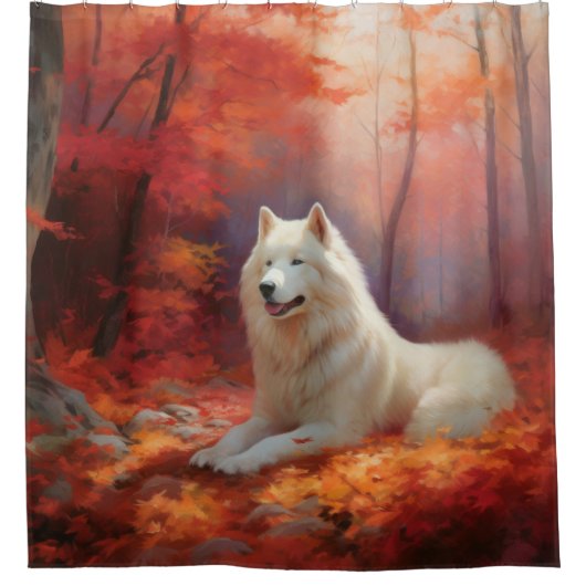 In Herbstleaves Inspiriert Samoyed Duschvorhang (Vorderseite)