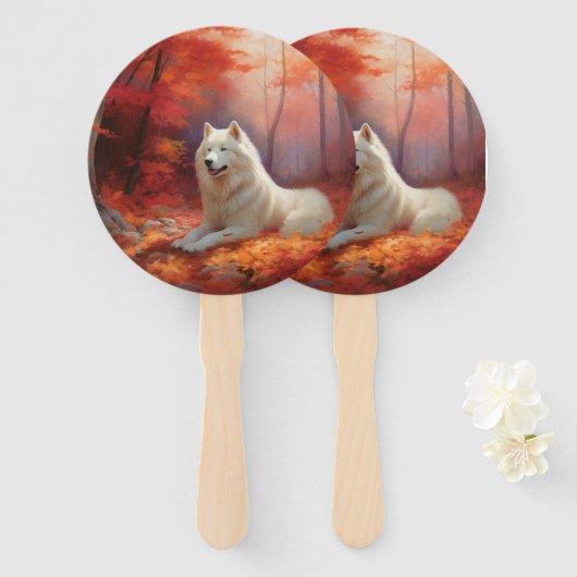 In Herbstleaves Inspiriert Samoyed Fächer (Vorne und Hinten)