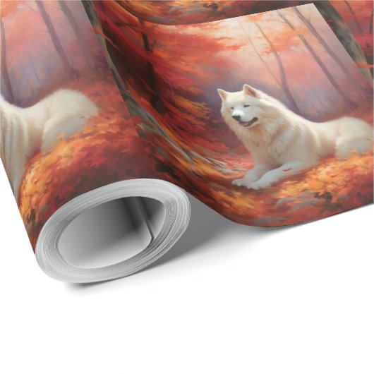 In Herbstleaves Inspiriert Samoyed Geschenkpapier (Rolleneckpunkt)