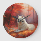 In Herbstleaves Inspiriert Samoyed Große Wanduhr (Vorderseite)