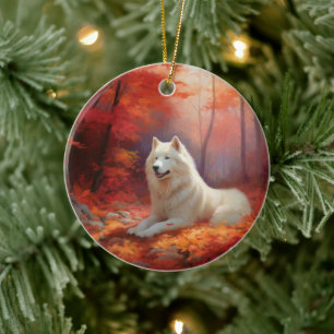 In Herbstleaves Inspiriert Samoyed Keramik Ornament