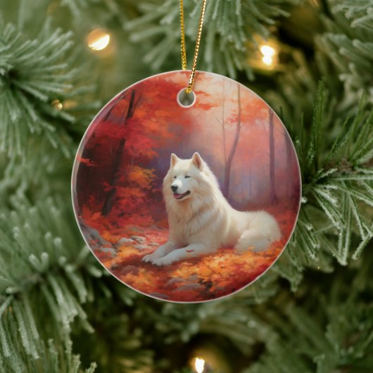 In Herbstleaves Inspiriert Samoyed Keramik Ornament (Baum)