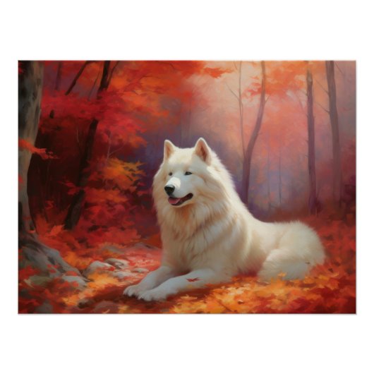 In Herbstleaves Inspiriert Samoyed Poster (Vorderseite)