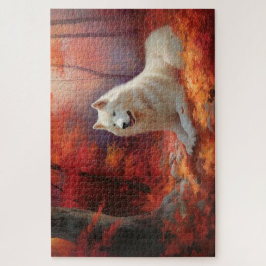 In Herbstleaves Inspiriert Samoyed Puzzle (Vertikal)