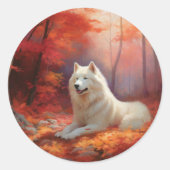 In Herbstleaves Inspiriert Samoyed Runder Aufkleber (Vorderseite)