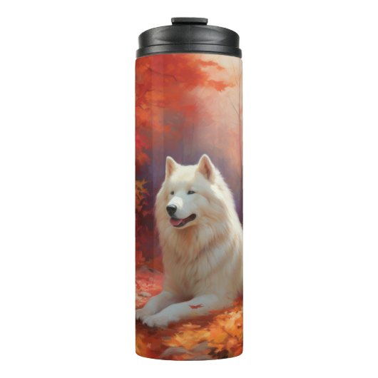 In Herbstleaves Inspiriert Samoyed Thermosbecher (Vorderseite)