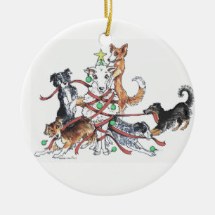 In Herden leben der Hundweihnachtsverzierung Keramikornament