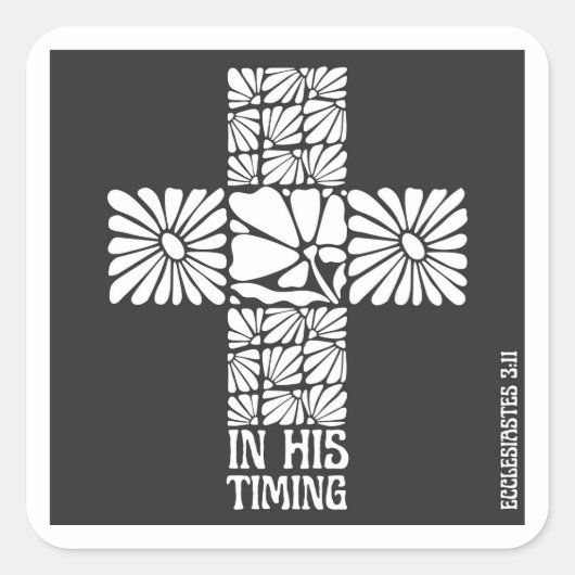 In His Timing Christian Sticker Faith Cross Floral (Vorderseite)