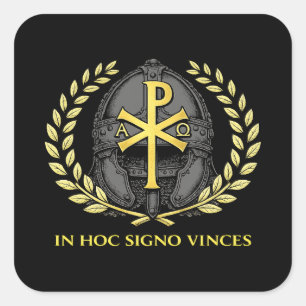 In Hoc Signo Vinces Römischer Chi-Rho-Helm Quadratischer Aufkleber
