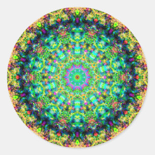 In hohem Grade bunte psychedelische Mandala Runder Aufkleber