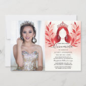 In Hot Pink Crown Tiara Black Lace Red Quinceanera Einladung (Vorderseite)