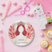 In Hot Pink Crown Tiara Black Lace Red Quinceanera Pappteller (Party)